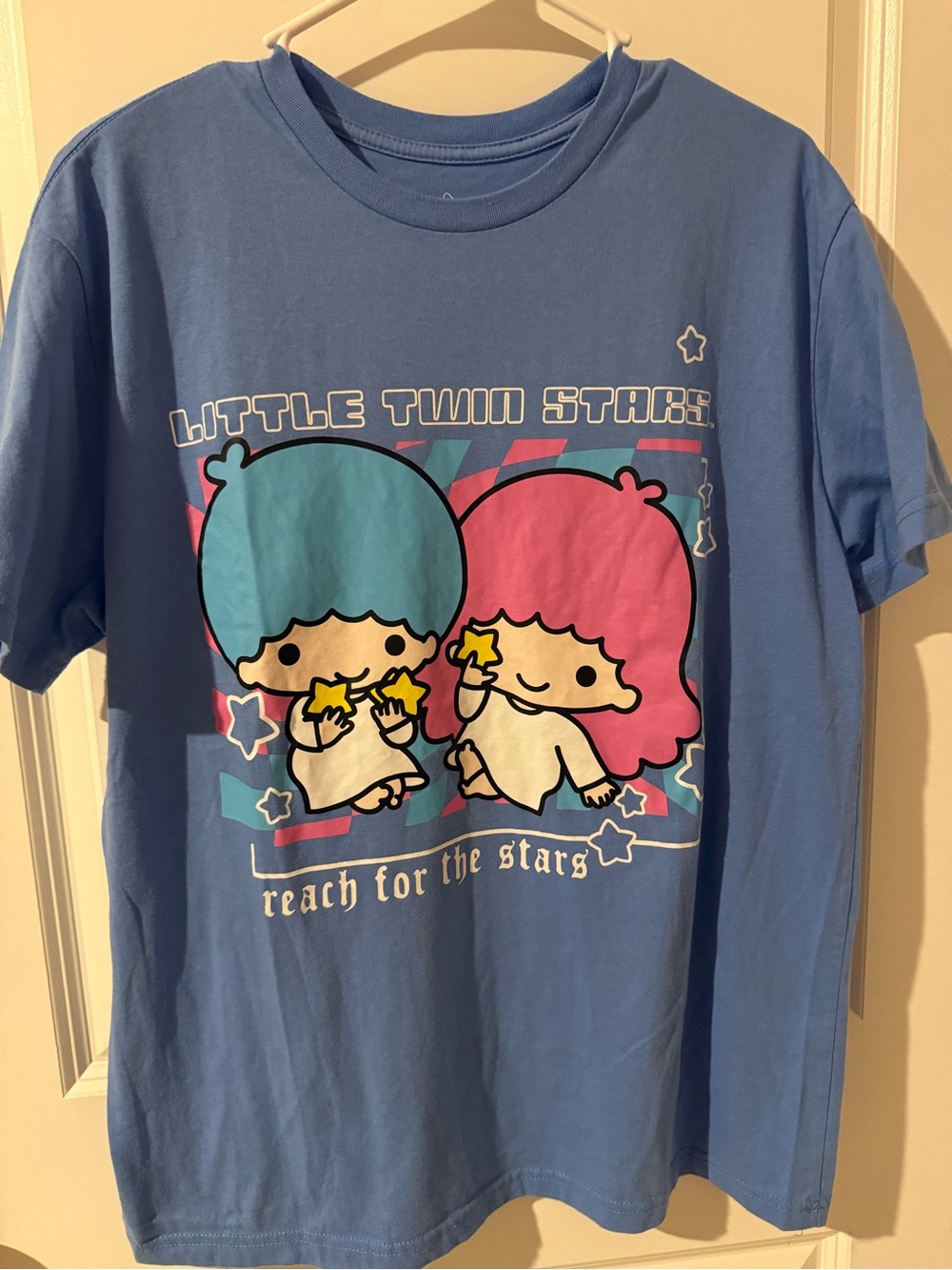 Sanrio Little Twin Stars Short Sleeve Tee - Blue with Pink & Aqua Characters
